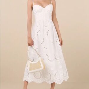 Lulus - Embroidered Bustier Midi Dress